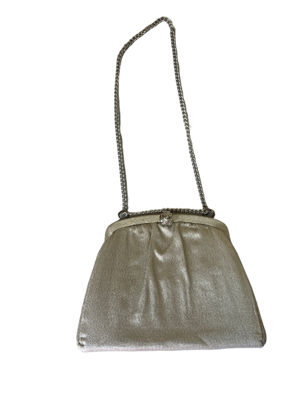 Elegant silver Metallic Evening Clutch with Chain Strap